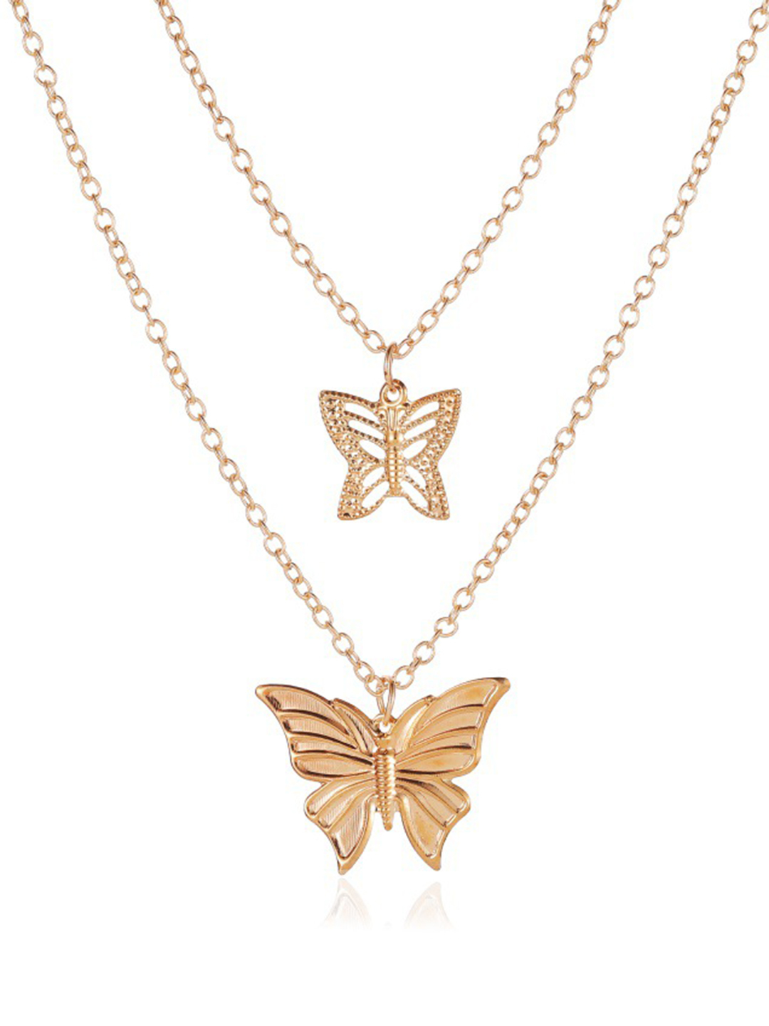 Gorgeous Gold Plated Double Layered Double Butterfly Pendant Necklace For Women And Girls Weight: 20 Grams (G)