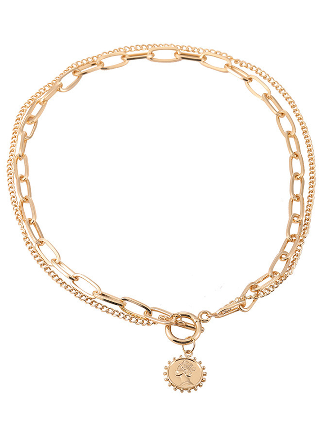 Pretty Gold Plated Coin Pendant Necklace - Alloy Material, Gender: Women | Weight: 20g, Pendant Type: Other, Jewelry Type: Fine Jewelry Sets