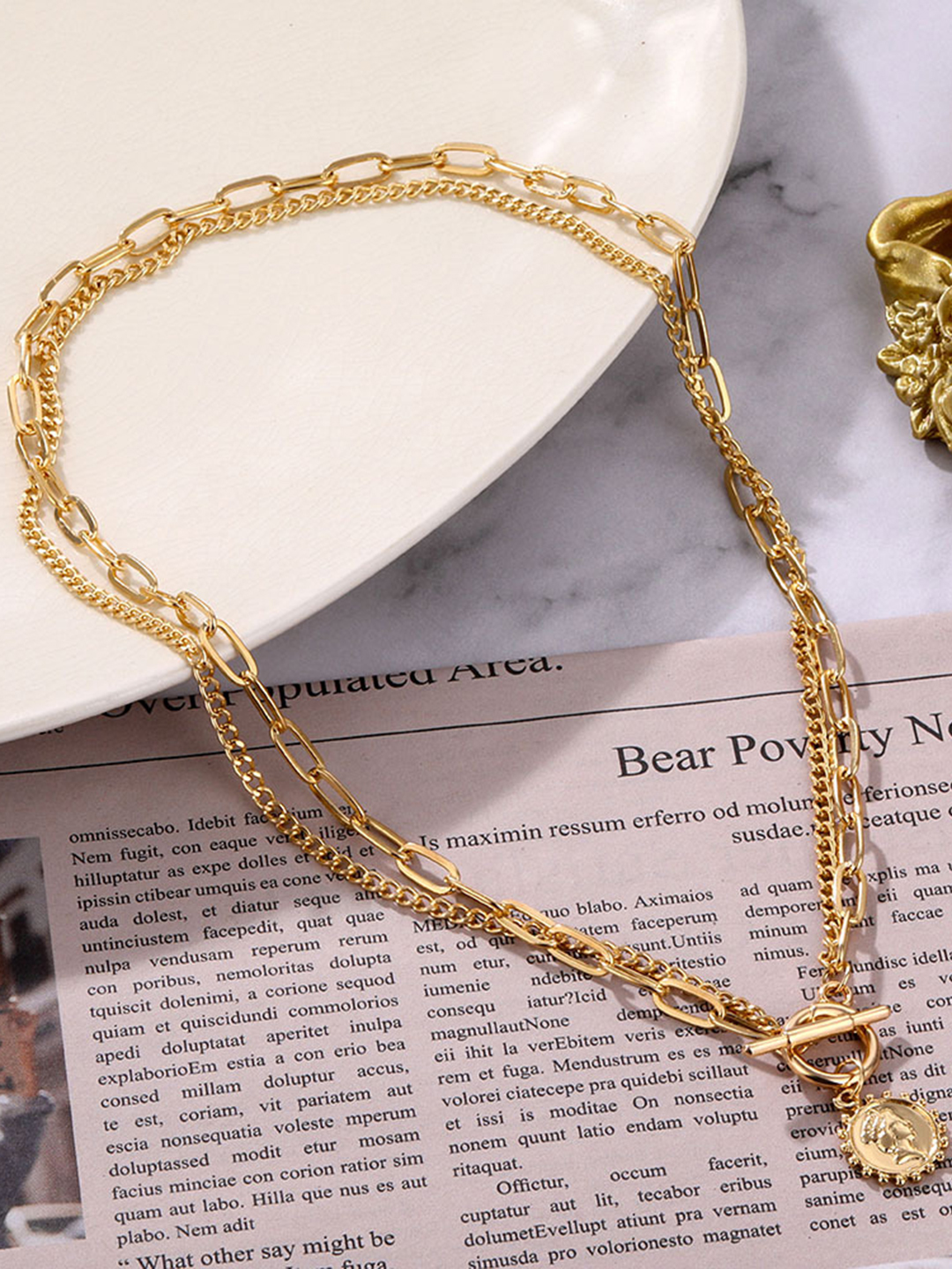 Pretty Gold Plated Coin Pendant Necklace - Alloy Material, Gender: Women | Weight: 20g, Pendant Type: Other, Jewelry Type: Fine Jewelry Sets