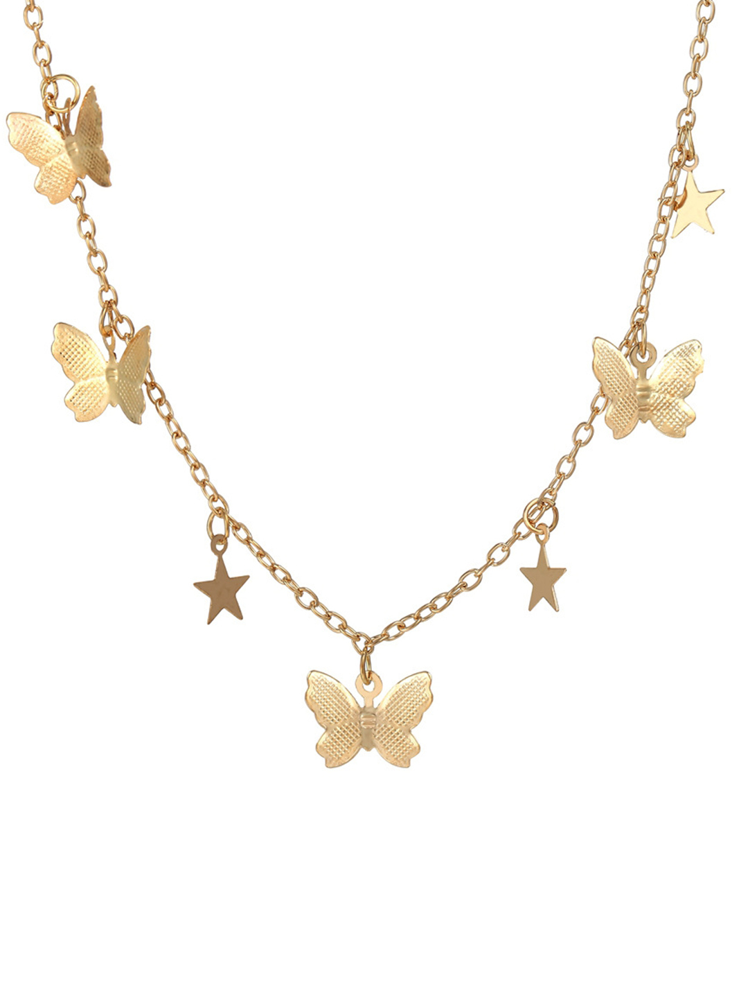 Gold Plated Butterfly And Star Pendant Necklace - Alloy Material, 20g Weight | Charm Pendants For Gifts, Anniversaries, Weddings, And Parties