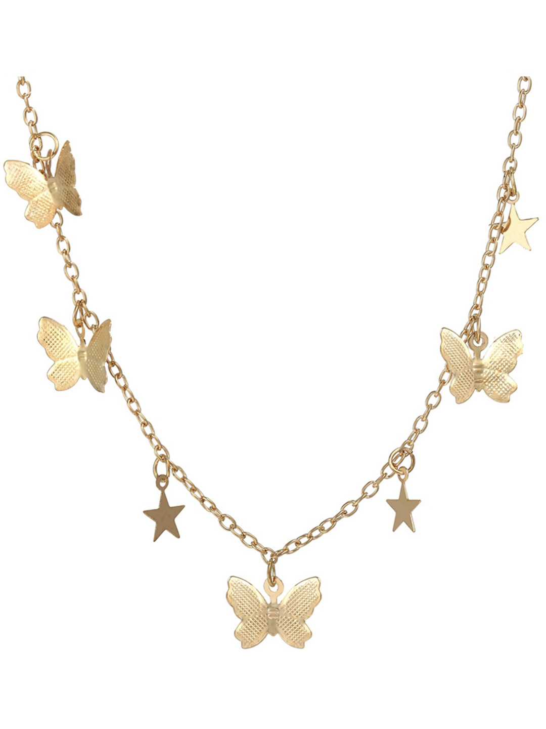 Gold Plated Butterfly And Star Pendant Necklace - Alloy Material, 20g Weight | Charm Pendants For Gifts, Anniversaries, Weddings, And Parties
