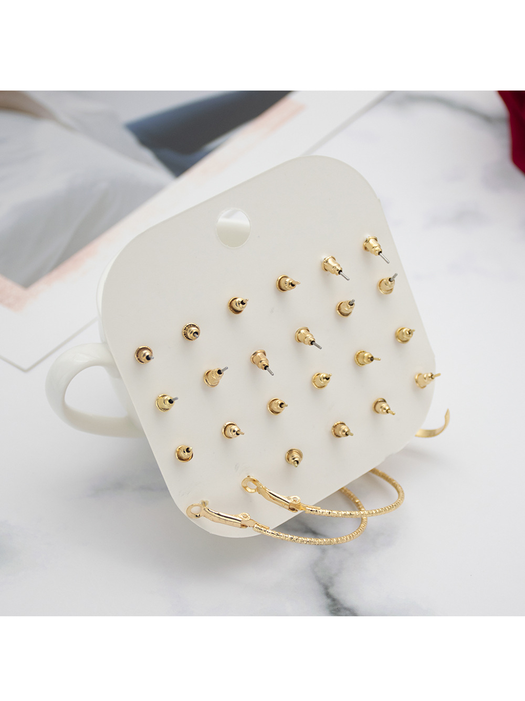 Combo Of 12 Pair Pearl Stone Stud And Hoop Earrings - Alloy Material, Fashion & Costume Jewelry Set, Stylish Design For Women | Lightweight At 20g
