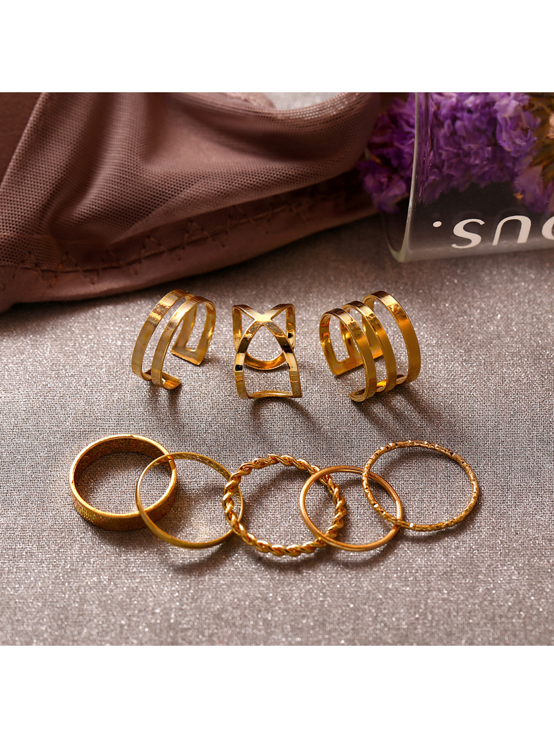 Gold Plated 8 Piece Western Designs Ring Set - Alloy Material, Elegant Design | Fashion Jewelry For Parties, Weddings, Anniversaries, Engagements & Gifts