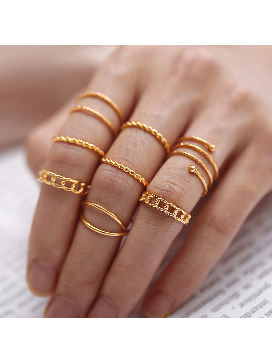 Stylish Gold Plated 8 Piece Multi Designs Ring Set - Alloy, 20 Grams | Women's Fashion Jewelry For Anniversary, Engagement, Party & Wedding