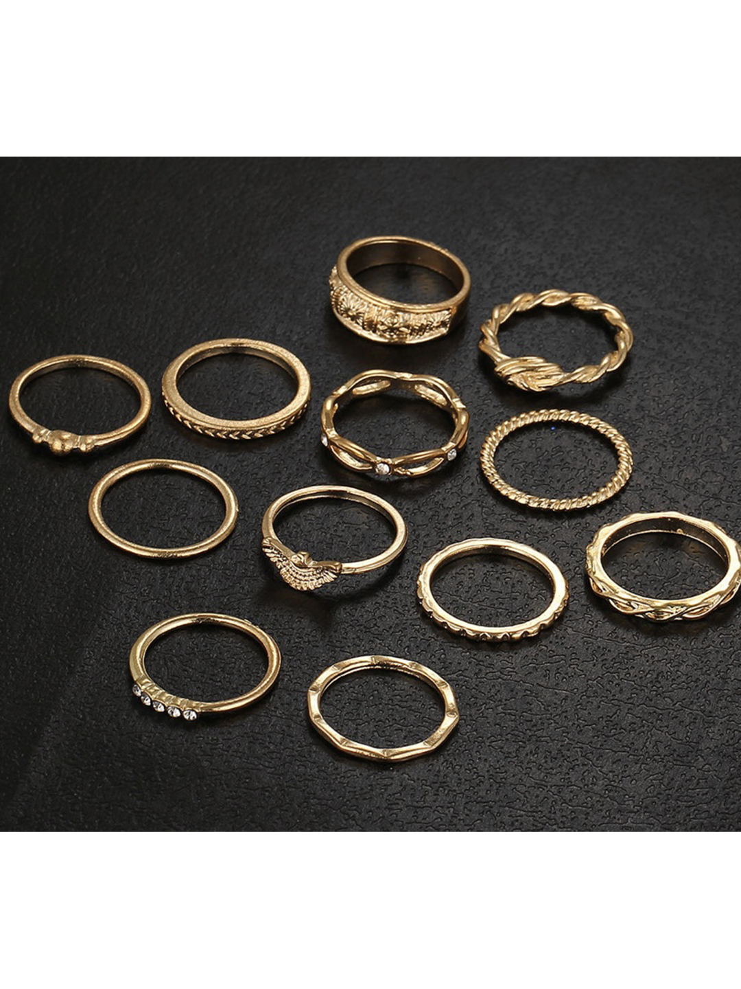 Gold Plated 12 Piece Plain Chain Ring Set - Alloy, 20 Grams | Fashion & Costume Jewelry For Women, Elegant Simple Design