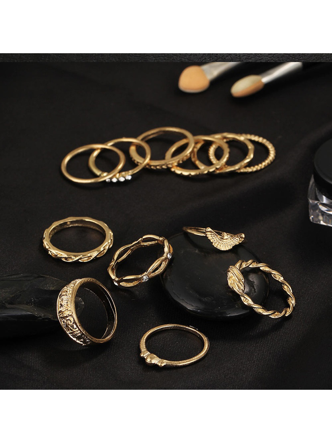 Gold Plated 12 Piece Plain Chain Ring Set - Alloy, 20 Grams | Fashion & Costume Jewelry For Women, Elegant Simple Design