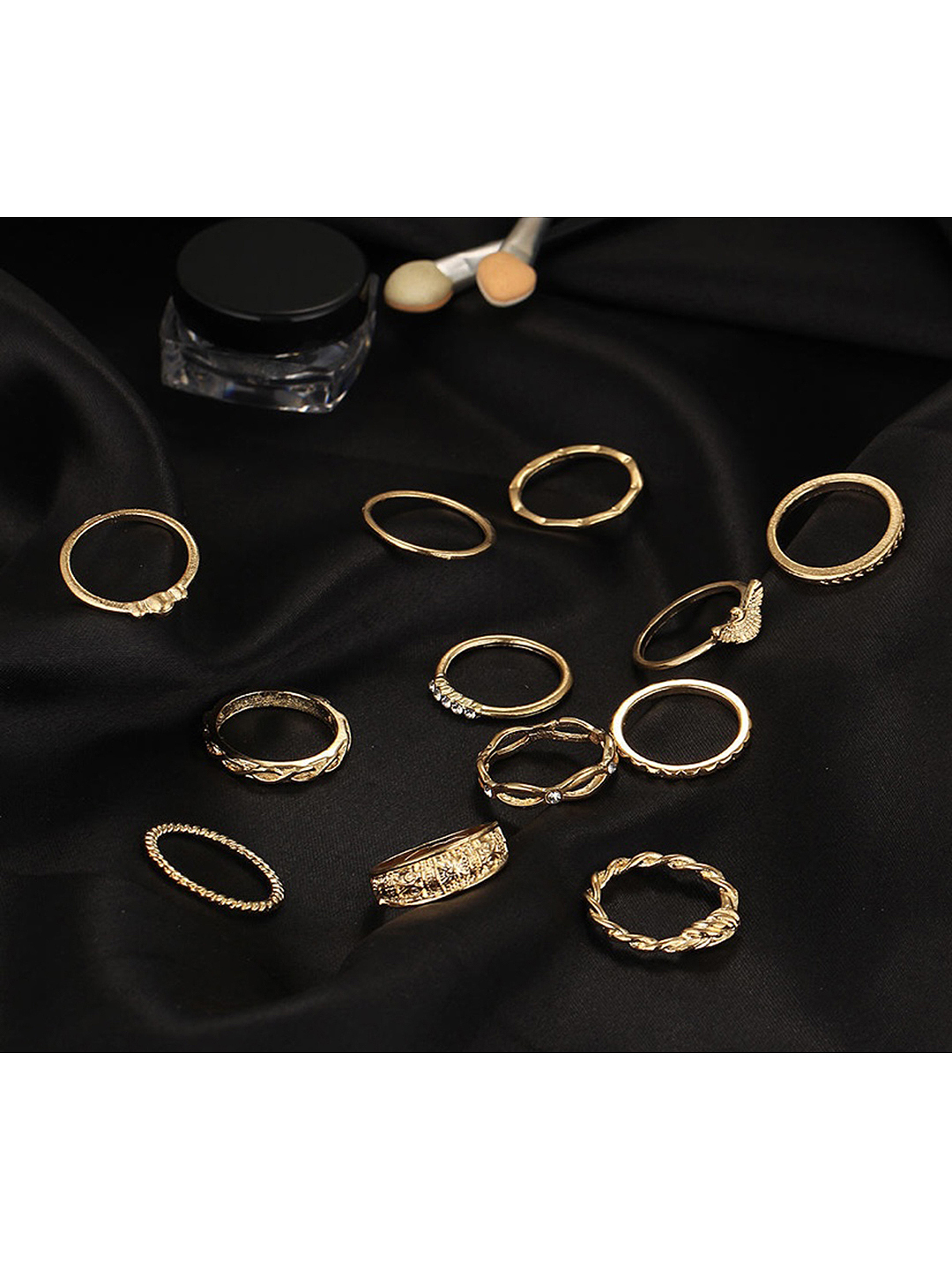Gold Plated 12 Piece Plain Chain Ring Set - Alloy, 20 Grams | Fashion & Costume Jewelry For Women, Elegant Simple Design