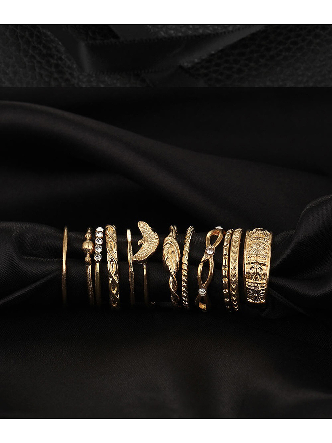 Gold Plated 12 Piece Plain Chain Ring Set - Alloy, 20 Grams | Fashion & Costume Jewelry For Women, Elegant Simple Design