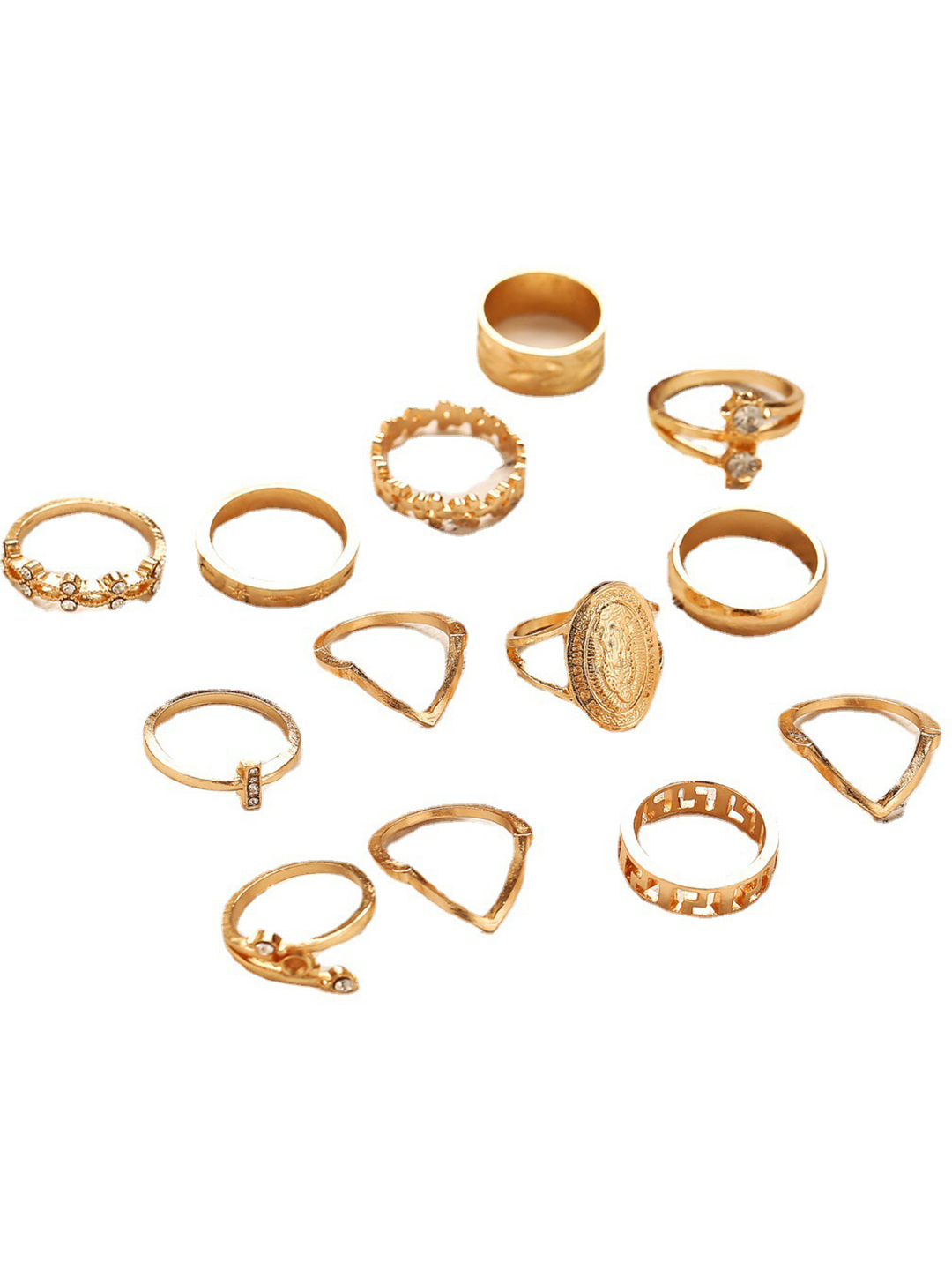 Gold Plated 13 Piece Diamond Studded Ring Set - 20 Grams | Women's Fashion & Costume Jewelry, Perfect For Anniversary, Engagement, Party, Wedding