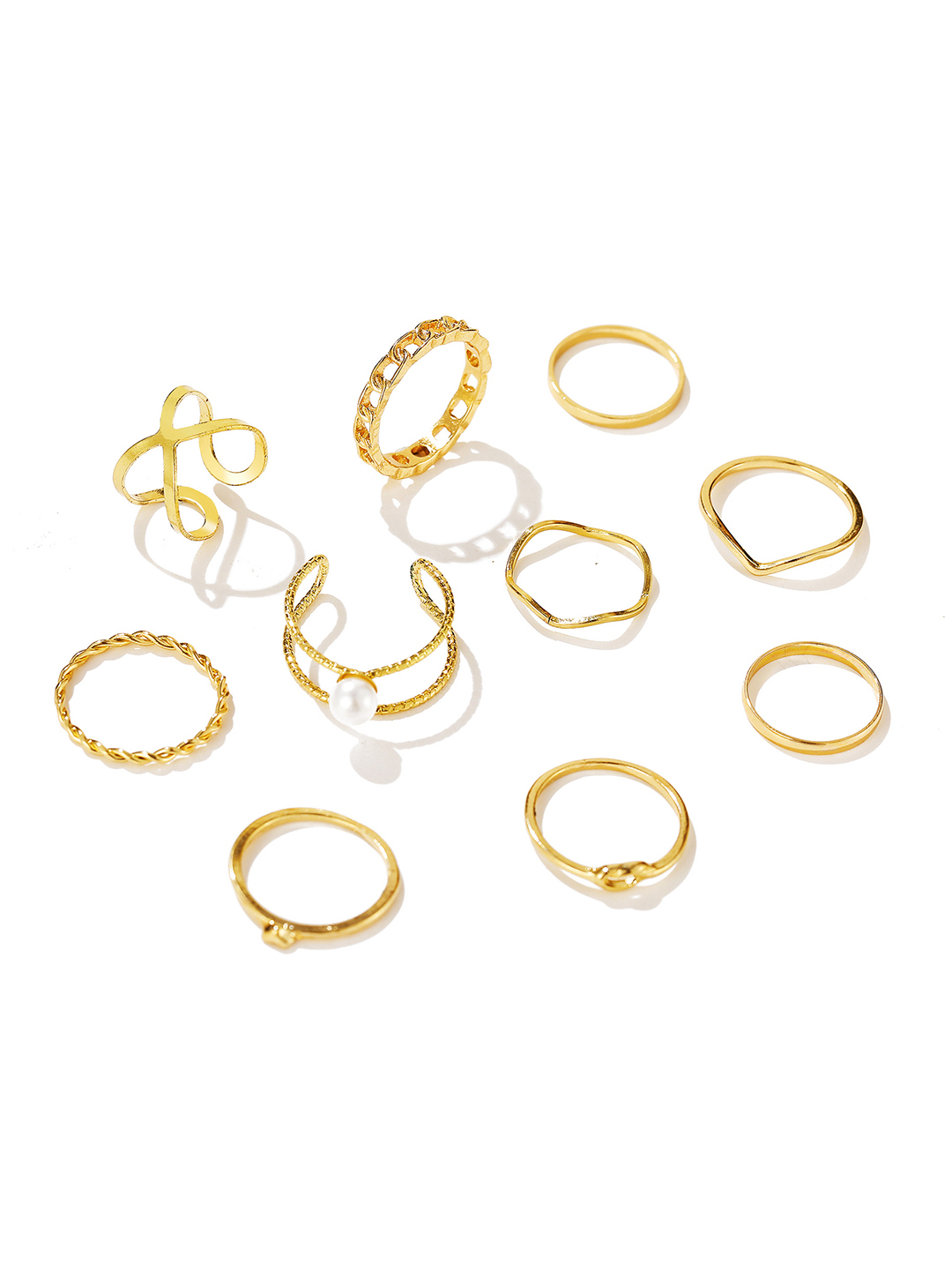 Gold Plated 10 Piece Infnity Chain Ring Set Gender: Women