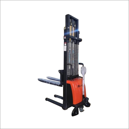 Battery Operated Semi Electric Stacker - MS Construction, 740mm Fork Width, Red & Black Color | Durable Design, 500-2000KGS Lifting Capacity, Strong Power Source