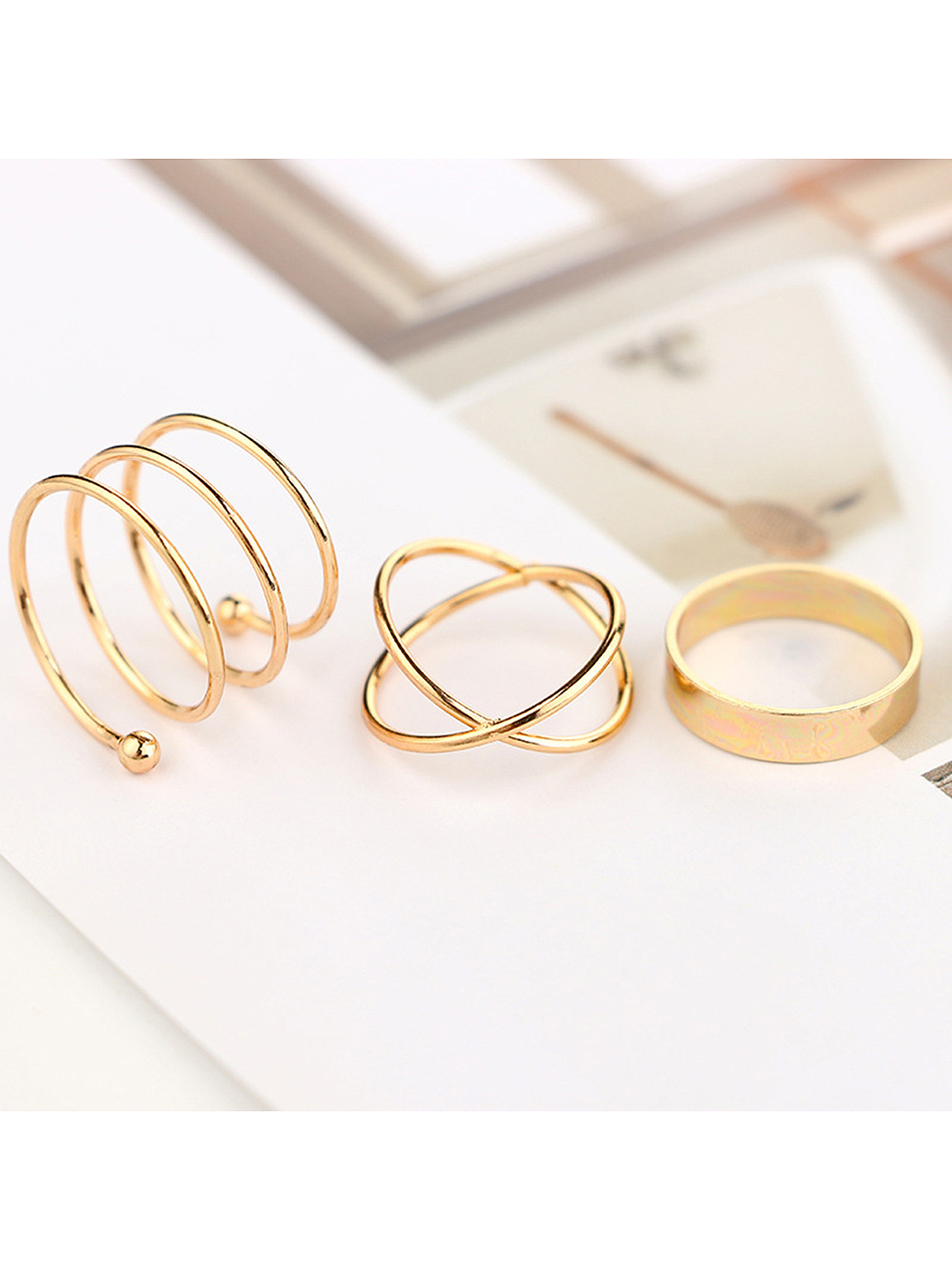 Gold Plated 6 Pcs Western Style Ring Set - Alloy Material, 20 Grams | Fine Jewelry For Weddings, Engagements, Anniversaries, Gifts, And Parties