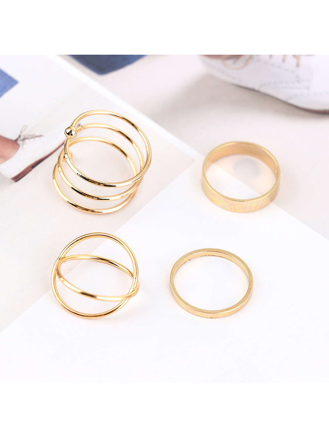 Gold Plated 6 Pcs Western Style Ring Set - Alloy Material, 20 Grams | Fine Jewelry For Weddings, Engagements, Anniversaries, Gifts, And Parties