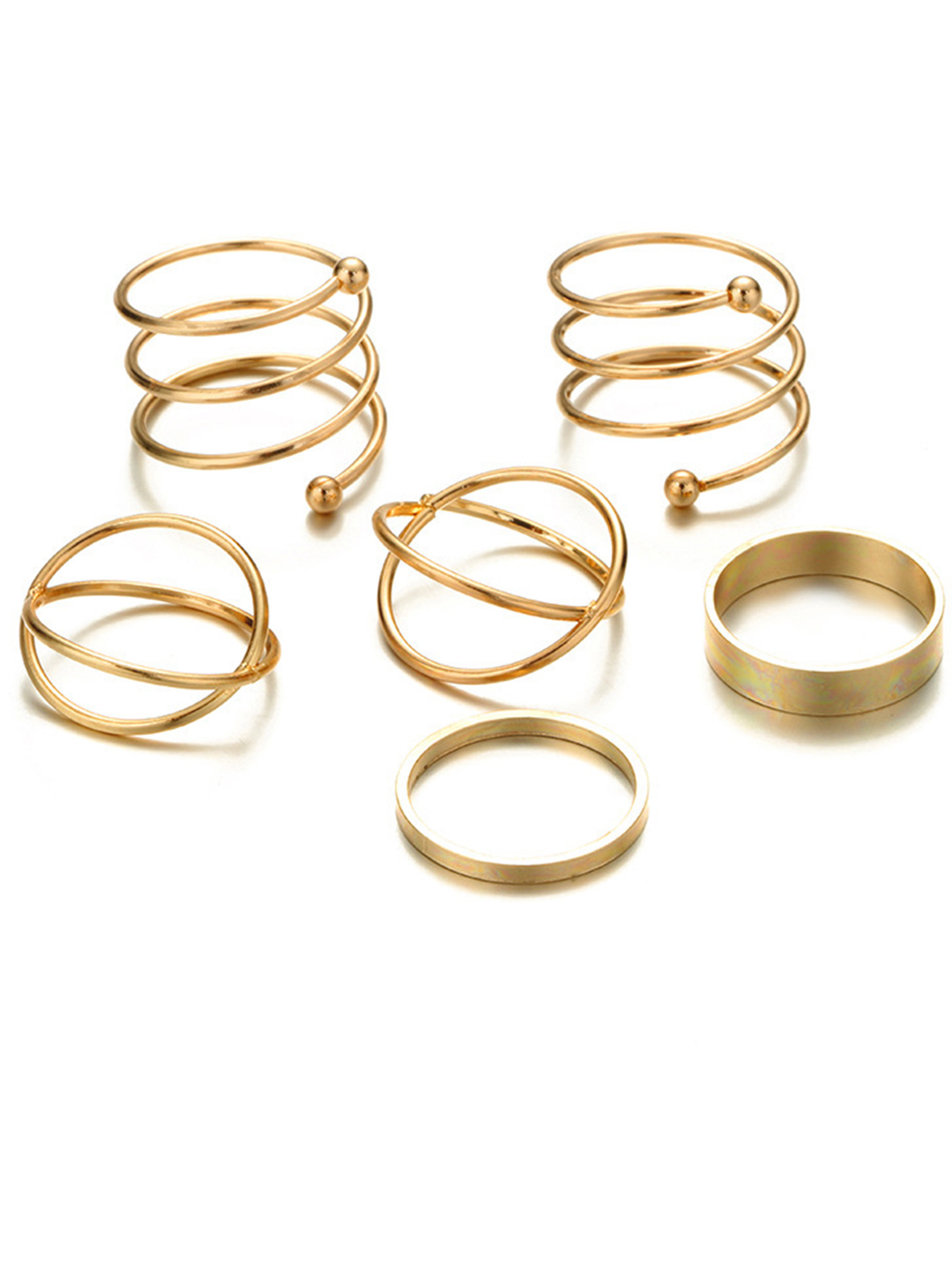 Gold Plated 6 Pcs Western Style Ring Set - Alloy Material, 20 Grams | Fine Jewelry For Weddings, Engagements, Anniversaries, Gifts, And Parties