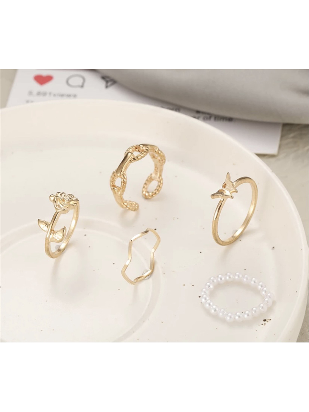 Gold Plated 5 Piece Butterfly Designed Ring Set - Alloy, 20 Grams | Women's Fashion & Costume Jewelry, Perfect For Engagements, Weddings, And Anniversaries
