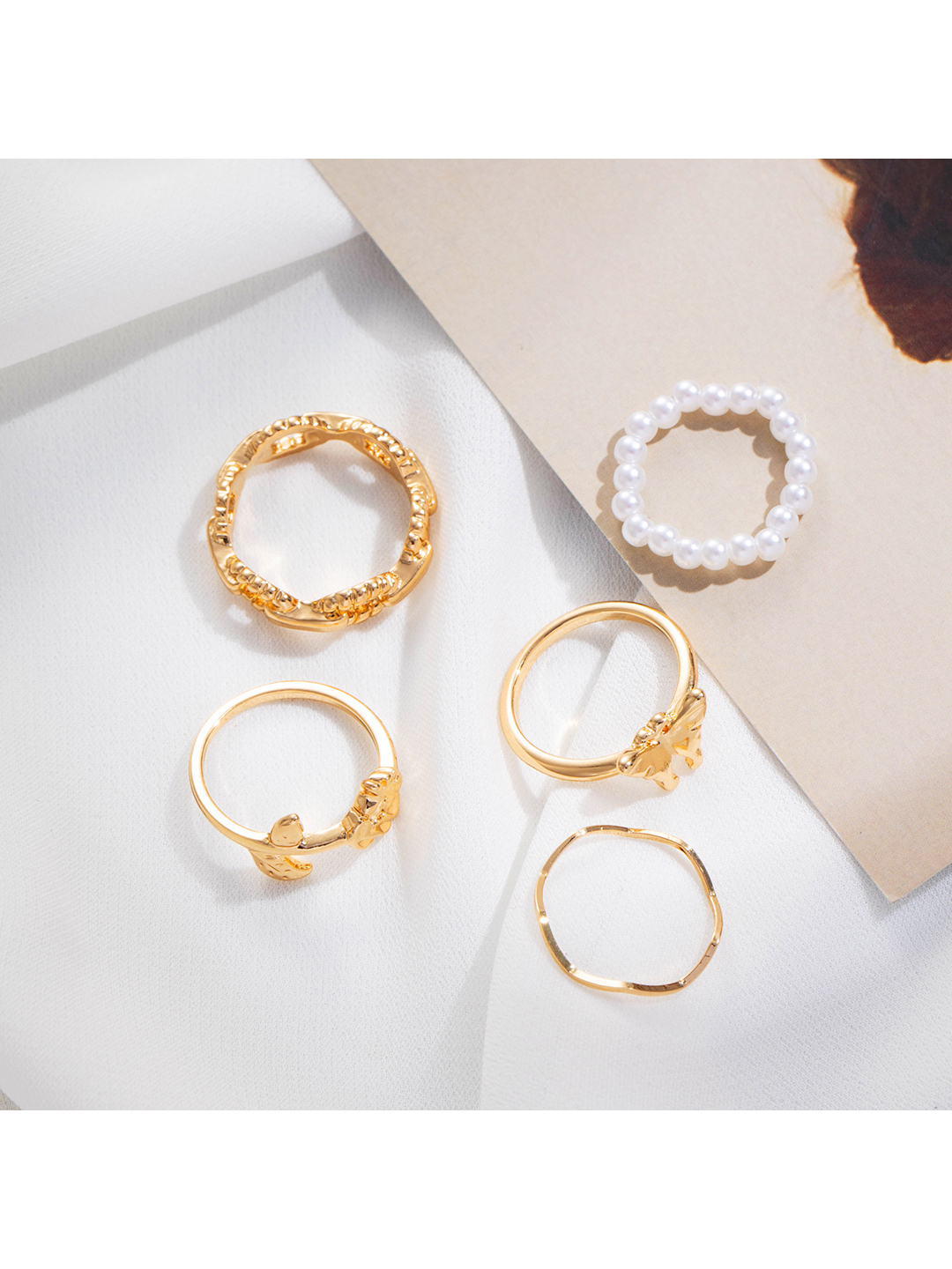 Gold Plated 5 Piece Butterfly Designed Ring Set - Alloy, 20 Grams | Women's Fashion & Costume Jewelry, Perfect For Engagements, Weddings, And Anniversaries