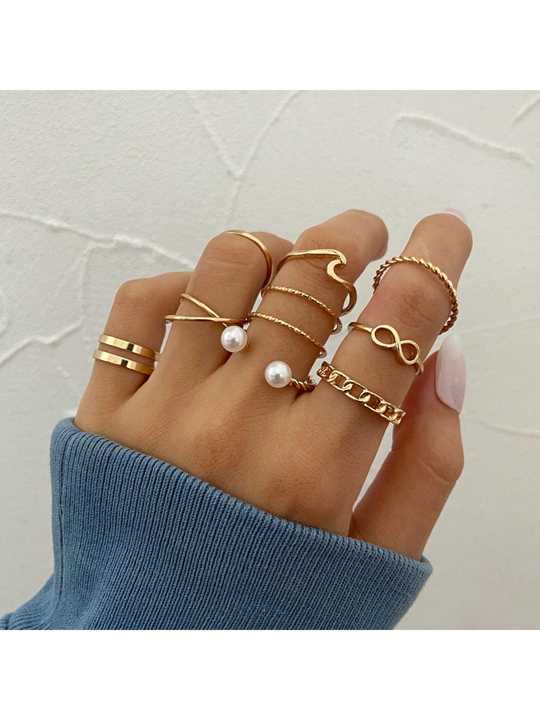 Gold Plated Ring Set - 10 Piece Cross Chain Collection | Fashion & Costume Jewelry For Women Perfect For Engagements Anniversaries Weddings Parties And Gifts