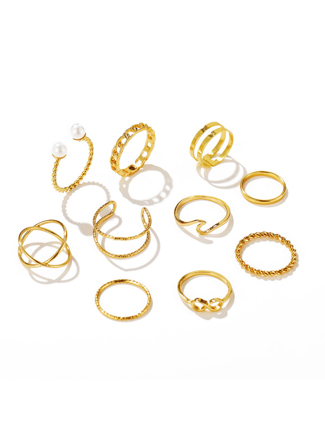 Gold Plated Ring Set - 10 Piece Cross Chain Collection | Fashion & Costume Jewelry For Women Perfect For Engagements Anniversaries Weddings Parties And Gifts