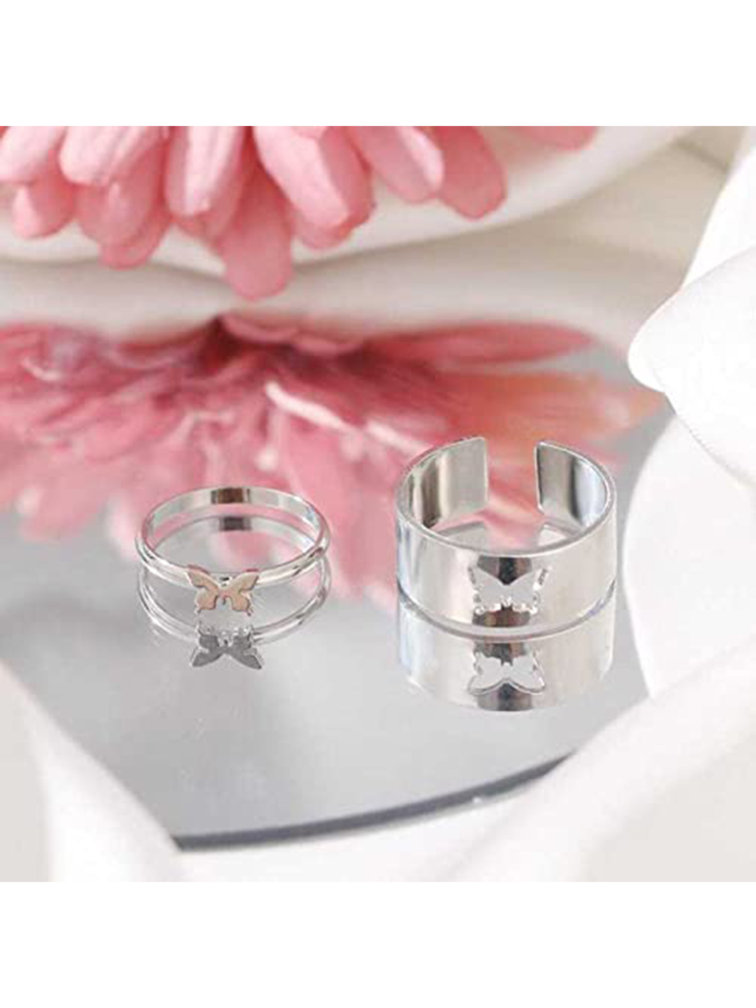 Stunning Silver Butterfly Couple Ring Matching Wrap Finger Ring at