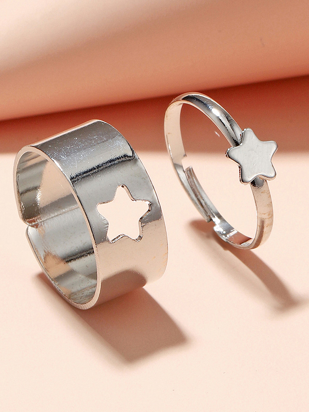 Stylish Silver Star Couple Ring Matching Wrap Finger Ring - Alloy Material 20g Weight | Fashion & Costume Jewelry For Women