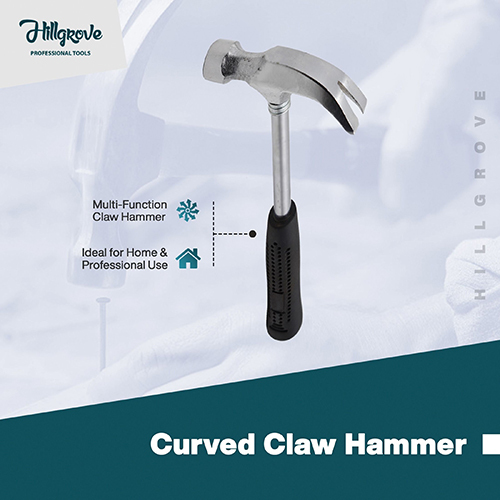 Hillgrove Ham High Quality Durable Metalworking Household Rubber Handle Straight Claw Hammer - Stainless Steel, Polished Finish, Silver And Black, Wooden Handle | 6-month Warranty, Commercial Use