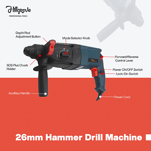 Stainless Steel Hillgrove H26h9 3 Modes Multi-purpose Household Electric Rotary Hammer Drilling Machine
