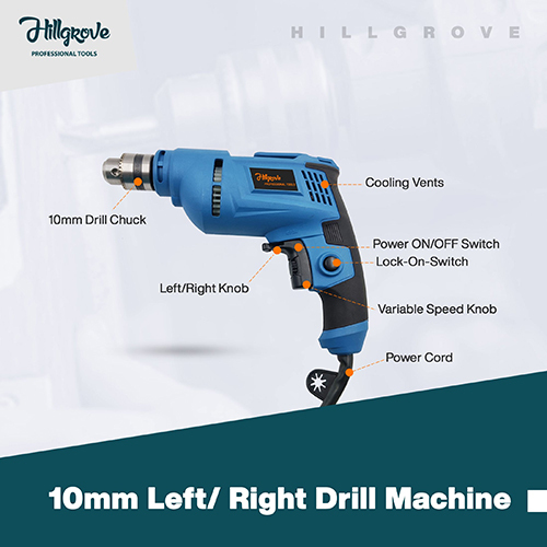 Hillgrove Hgpd2m1 All Purpose 500w Drill Machine With 5 Drill Bits With Reverse Rotaion And Variable Speed Pistol Grip Drill