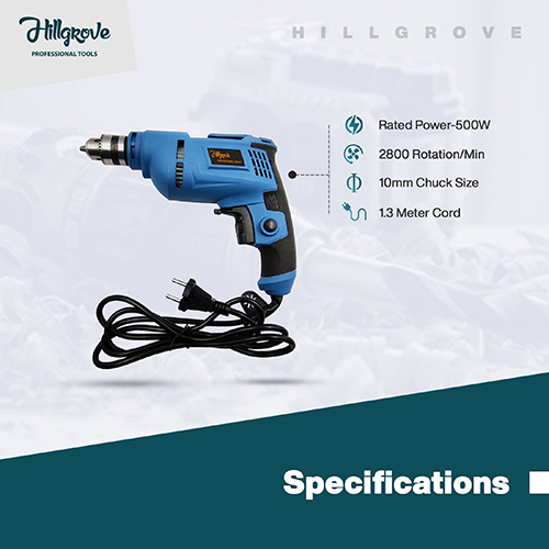 Hillgrove Hgpd2m1 All Purpose 500w Drill Machine With 5 Drill Bits With Reverse Rotaion And Variable Speed Pistol Grip Drill