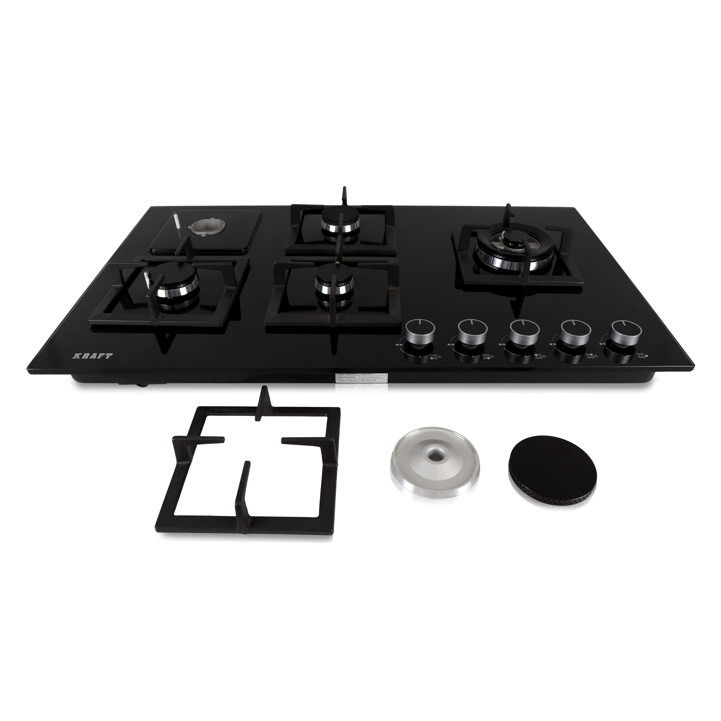 Kitchen Hob - 970x595x185 Mm | 5 Burners, Automatic Ignition, Brass Burner, Lpg & Png Convertible, 21 Kg Weight