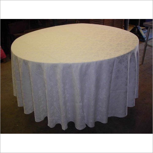 Round Linen Table Cloth - 100% Cotton, 200-300 GSM, Round Shape, White Color | Washable, Self Printed, Ideal for Hotels and Weddings
