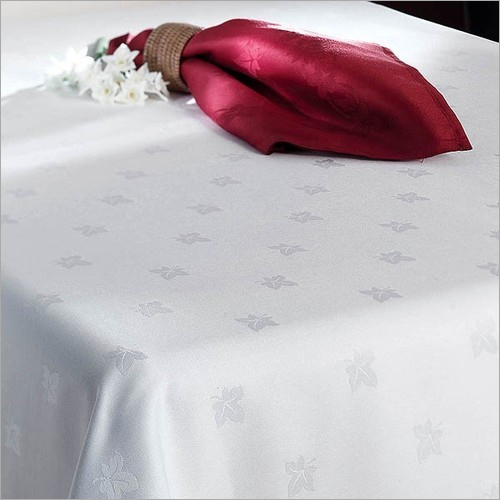 Self Printed Cotton Table Cloth - 100% Cotton, Rectangular Shape, White Color | Washable, Ideal for Hotel & Wedding Use