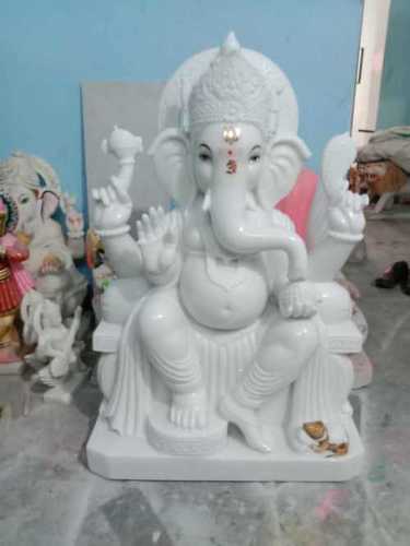 Lord Ganesh Statue - Polished Marble, 18x11 Inches | Durable, Hygienic, Lightweight, Moisture-Proof, Non-Toxic, Recyclable, UV Resistant, Washable, Water Resistant