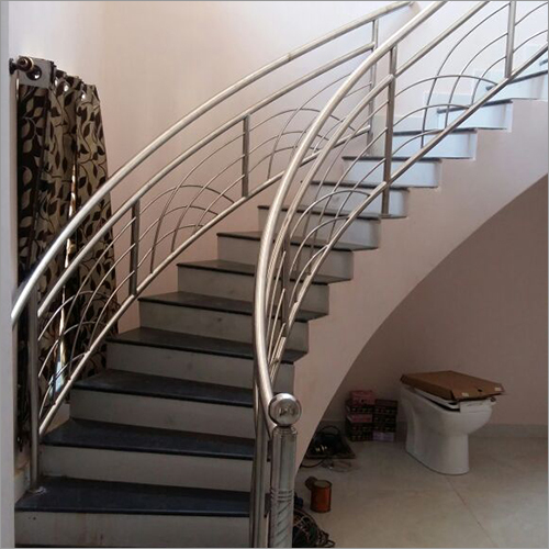 Steel Stair Railing - Polished Stainless Steel, Customizable Dimensions, Silver Color, Wall Mounted, 1 Year Warranty