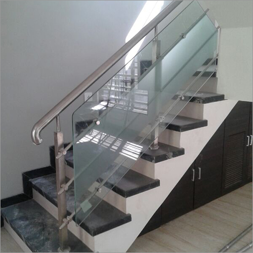 Steel Stair Railing - Polished Stainless Steel, Customizable Dimensions, Silver Color, Wall Mounted, 1 Year Warranty