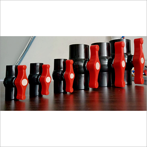 Black PVC Ball Valve Short Handle - Polypropylene, High Pressure, Black and Red Color | Industrial Usage, Custom Size, Durable Plastic Material