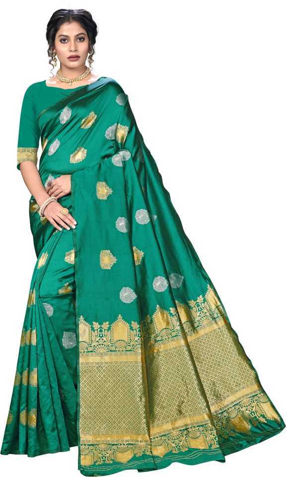 Ladies Banarasi Saree - Printed Cotton Blend | Customized Size, Traditional Ethnic Design, Washable For All Season Wear
