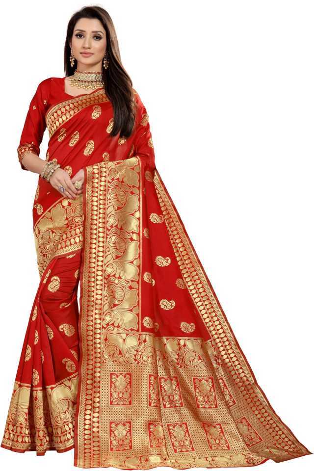Ladies Banarasi Saree - Printed Cotton Blend | Customized Size, Traditional Ethnic Design, Washable For All Season Wear