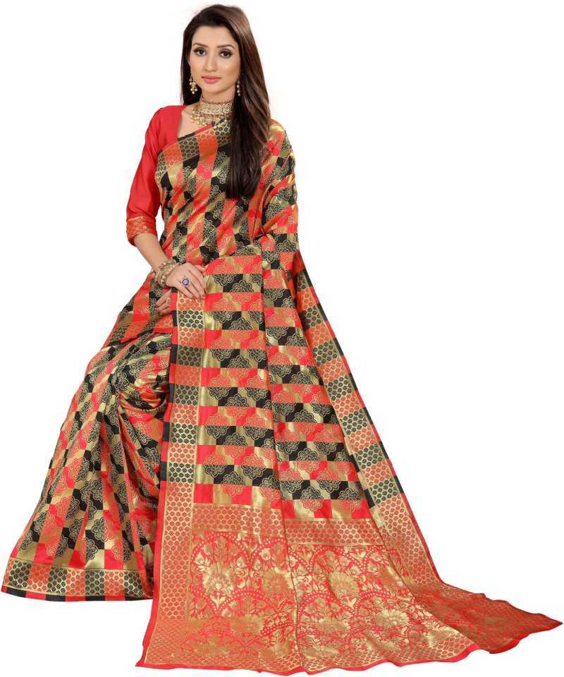 Ladies Banarasi Saree - Printed Cotton Blend | Customized Size, Traditional Ethnic Design, Washable For All Season Wear