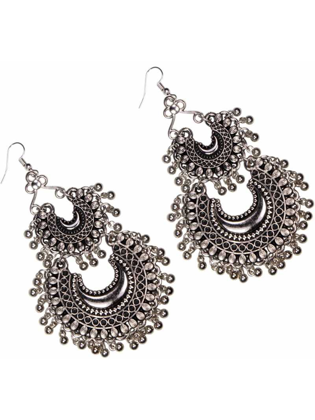 Double Layer Afgani Silver Alloy Chandbali Earring Gender: Women