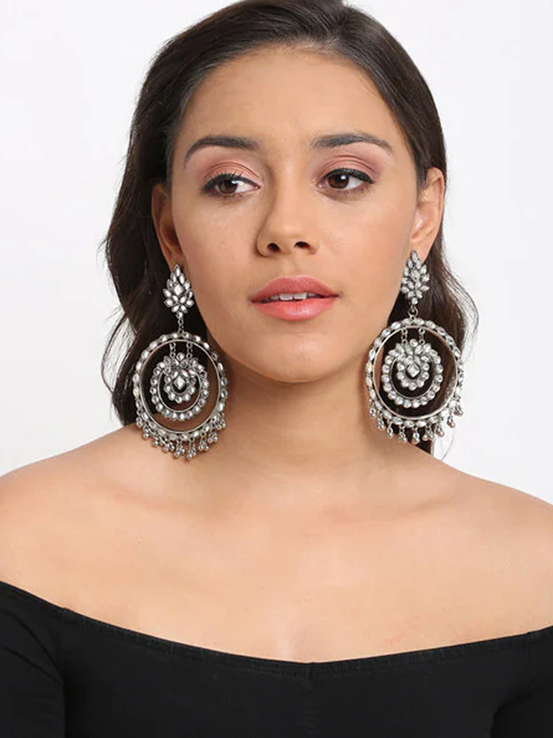 Oxidised Metal Tribal Beads Alloy Drop Hoop Chandbali Earring - Alloy Material, 20 Grams Weight | Fashion & Costume Jewelry, Elegant Design