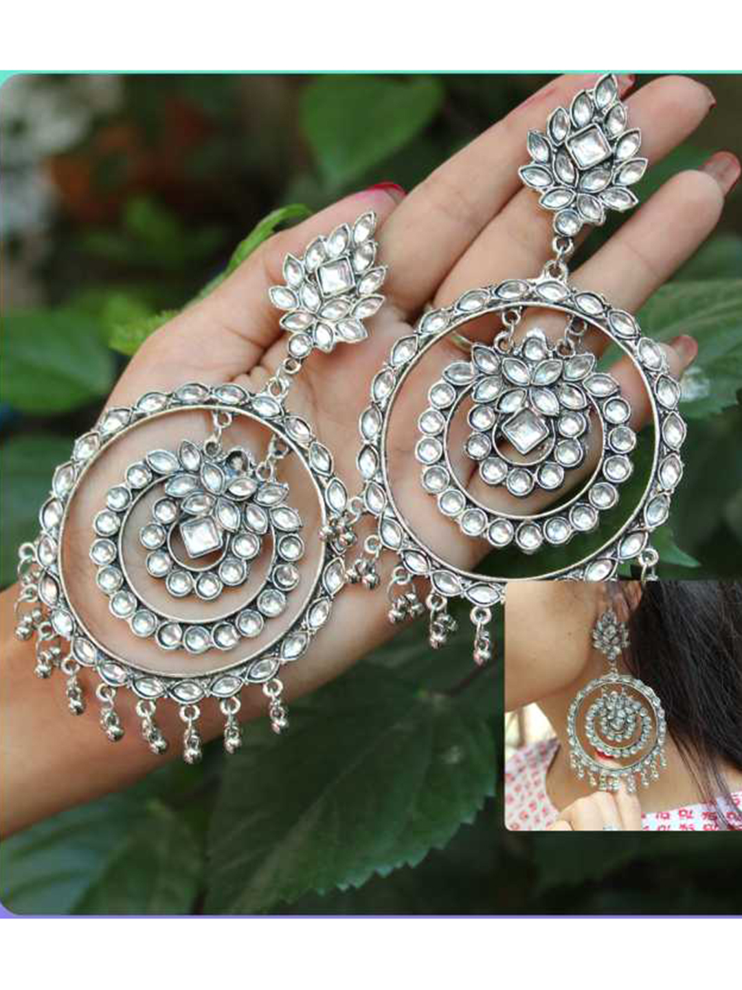 Oxidised Metal Tribal Beads Alloy Drop Hoop Chandbali Earring - Alloy Material, 20 Grams Weight | Fashion & Costume Jewelry, Elegant Design