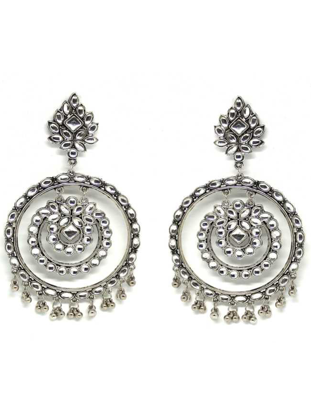 Oxidised Metal Tribal Beads Alloy Drop Hoop Chandbali Earring - Alloy Material, 20 Grams Weight | Fashion & Costume Jewelry, Elegant Design