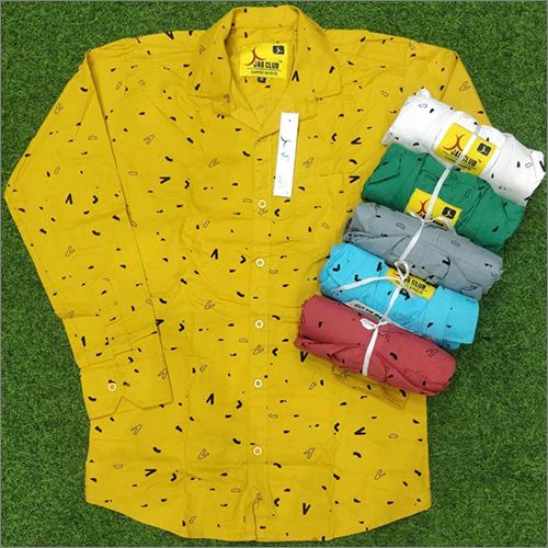 वॉशेबल मेन्स येलो प्रिंटेड शर्ट