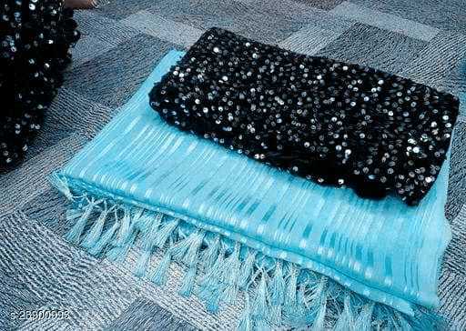 Fancy Sitara Saree - Satin Chiffon With Zari Lining , Velvet Blouse With Full Sequence Work, Breathable And Washable Design