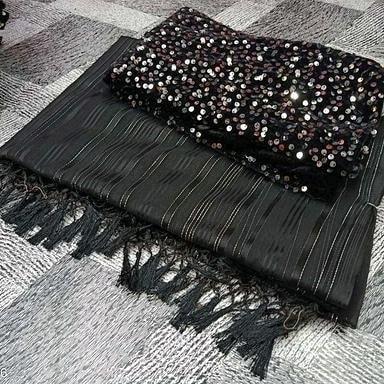 Fancy Sitara Saree - Satin Chiffon With Zari Lining , Velvet Blouse With Full Sequence Work, Breathable And Washable Design