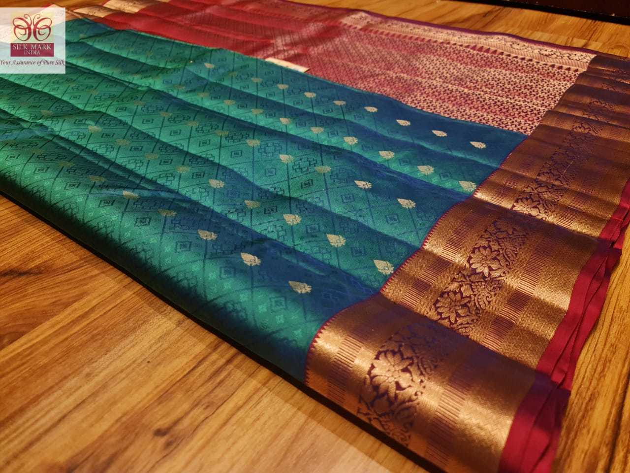Touble Shade Blue Pure Kanjivaram Soft Silk With Side Butta