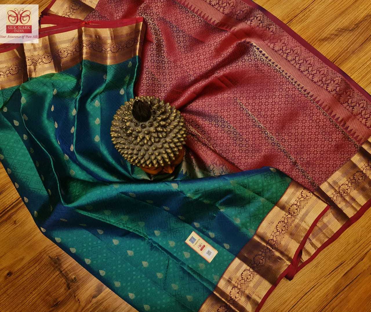 Touble Shade Blue Pure Kanjivaram Soft Silk With Side Butta