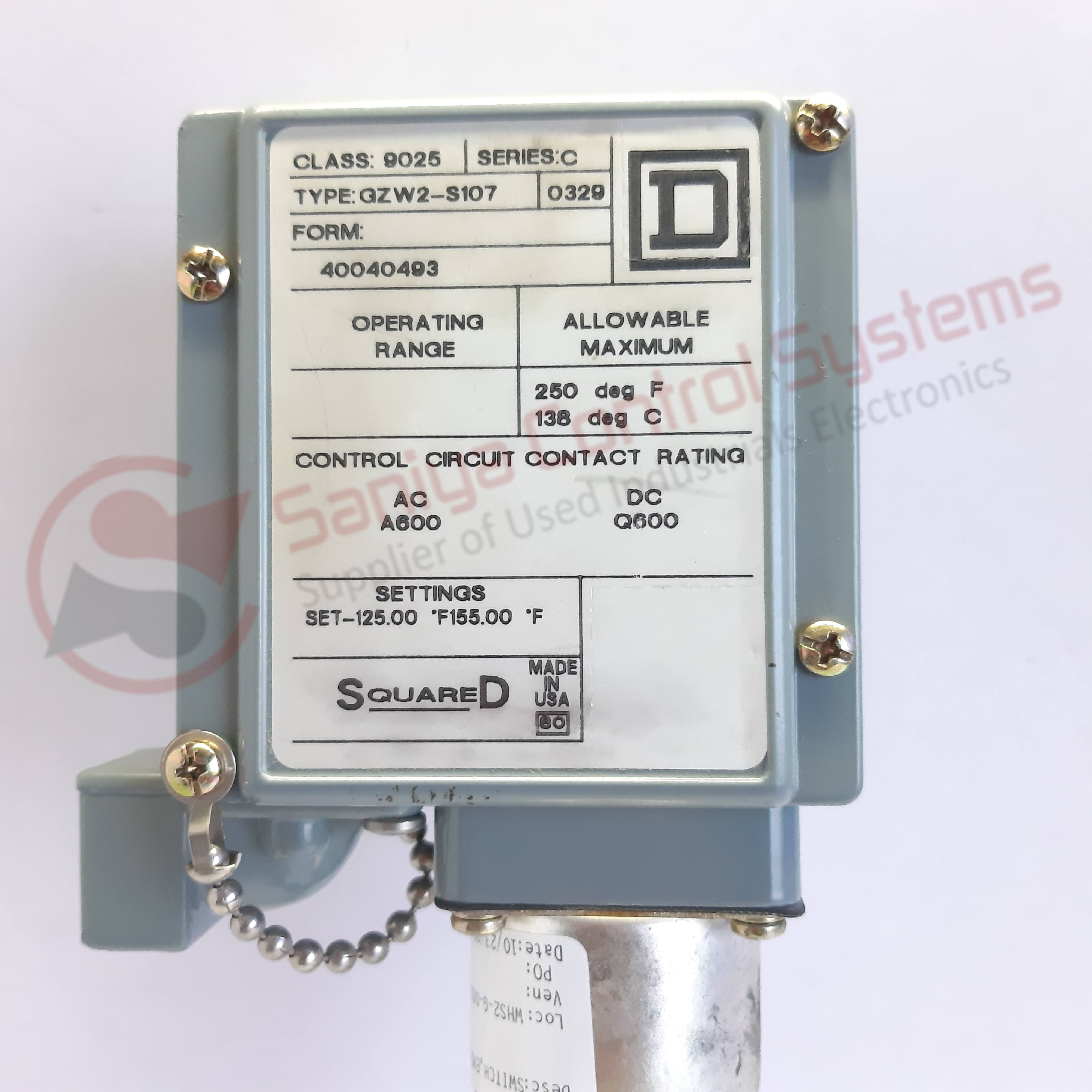 Used Square D Class 9025gzw2 S107 Pressure Switch