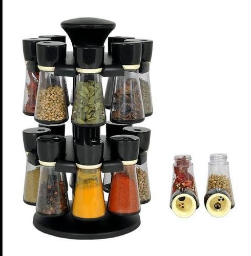 Spice Rack 16 - Plastic Frame, Home Use , 16 Piece Set with Steel Knives, Potato Peeler, Tea Strainer, Chilli Cutter, Potato Slicer, Pad Scrubber