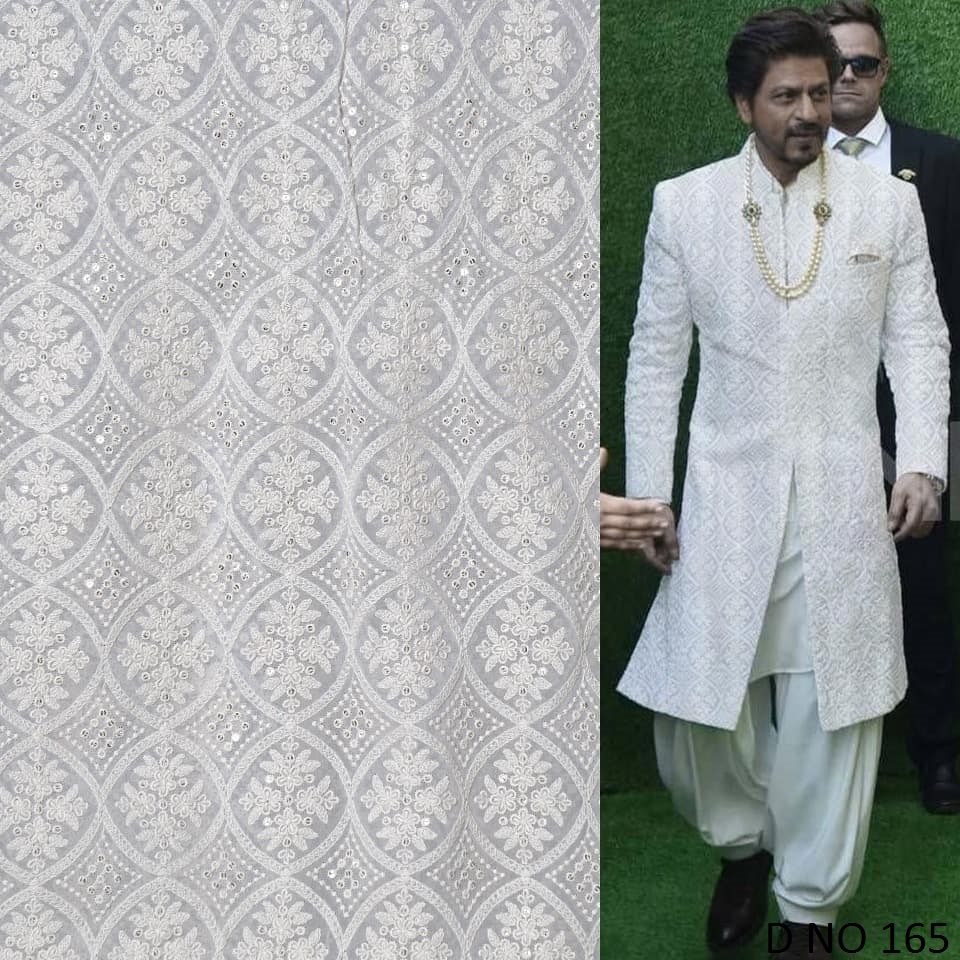 Wedding Sherwani Fabric - Silk Blend, 44 Inches Width, Pink Color, Embroidered Pattern, Plain Weave | Ideal For Wedding Sherwani Creation, Dry Clean Only
